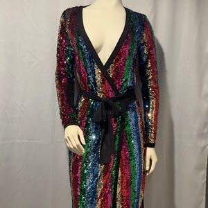 Sequin Stripe Wrap Dress Midi Dress Topper Jacket Multi-Color Swiftie Size Small